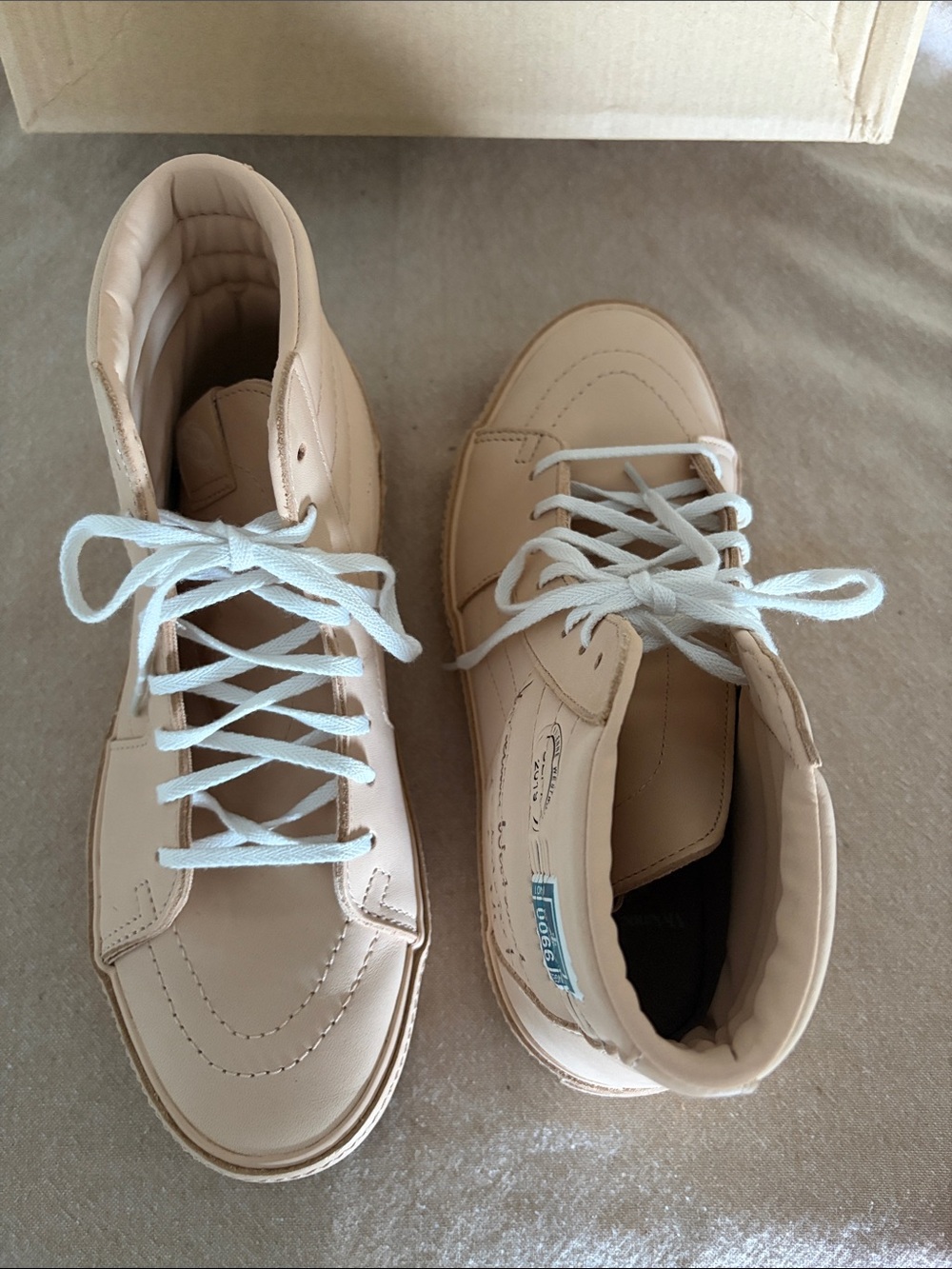 Women’s VANS Vivienne Westwood Beige High-Top Sneakers with White Laces
